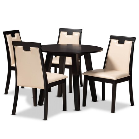 Baxton Studio Ryan Beige Upholstered and Dark Brown Finished Wood 5-Piece Dining Set 169-8033-10896